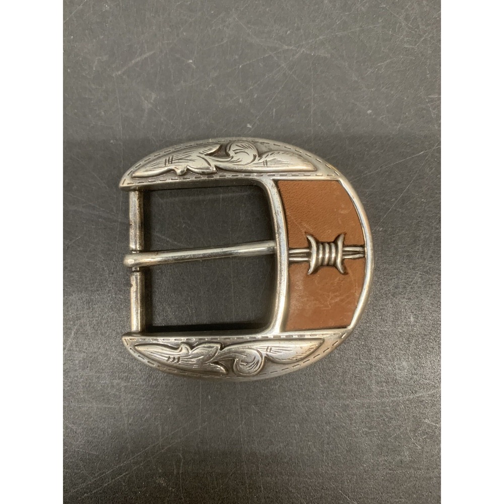 Vintage Barbed Wire Two Tone Black Western Silver Toned Belt Buckle